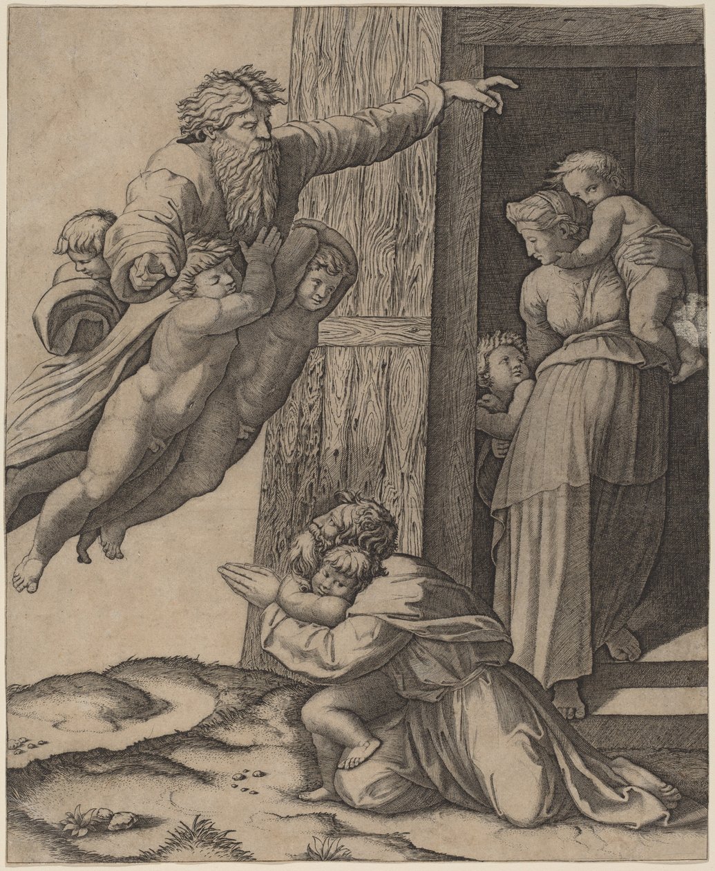 Jumala ilmestyy Nooalle tekijältä Marcantonio Raimondi after Raphael