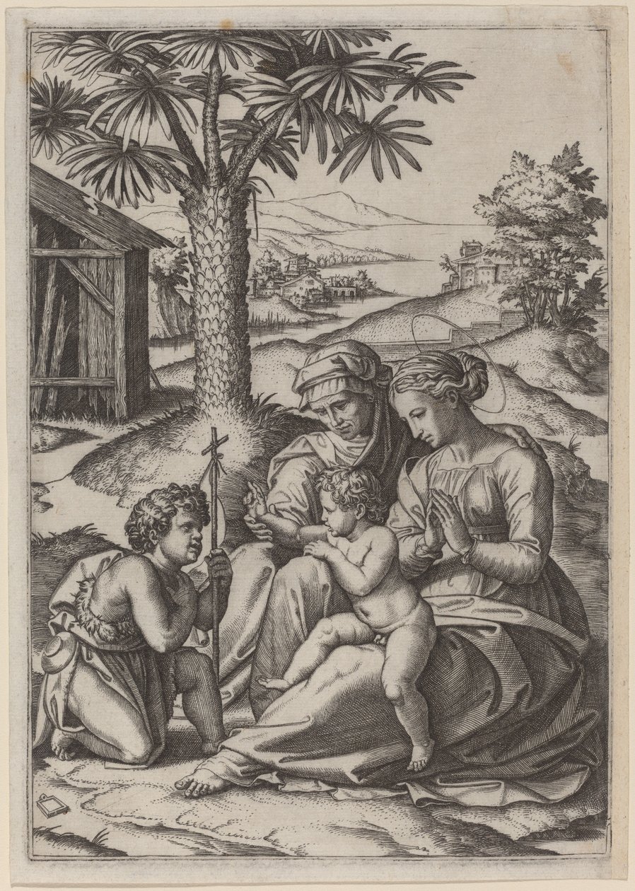 Madonna palmun alla tekijältä Marcantonio Raimondi after Raphael