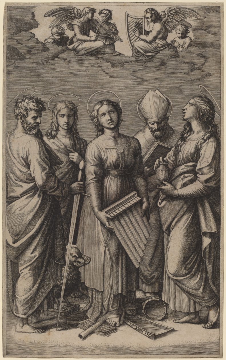 Pyhä Cecilia tekijältä Marcantonio Raimondi after Raphael