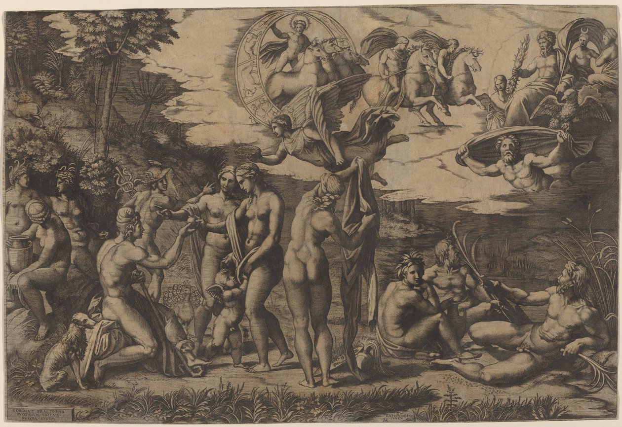 Pariisin tuomio tekijältä Marcantonio Raimondi after Raphael