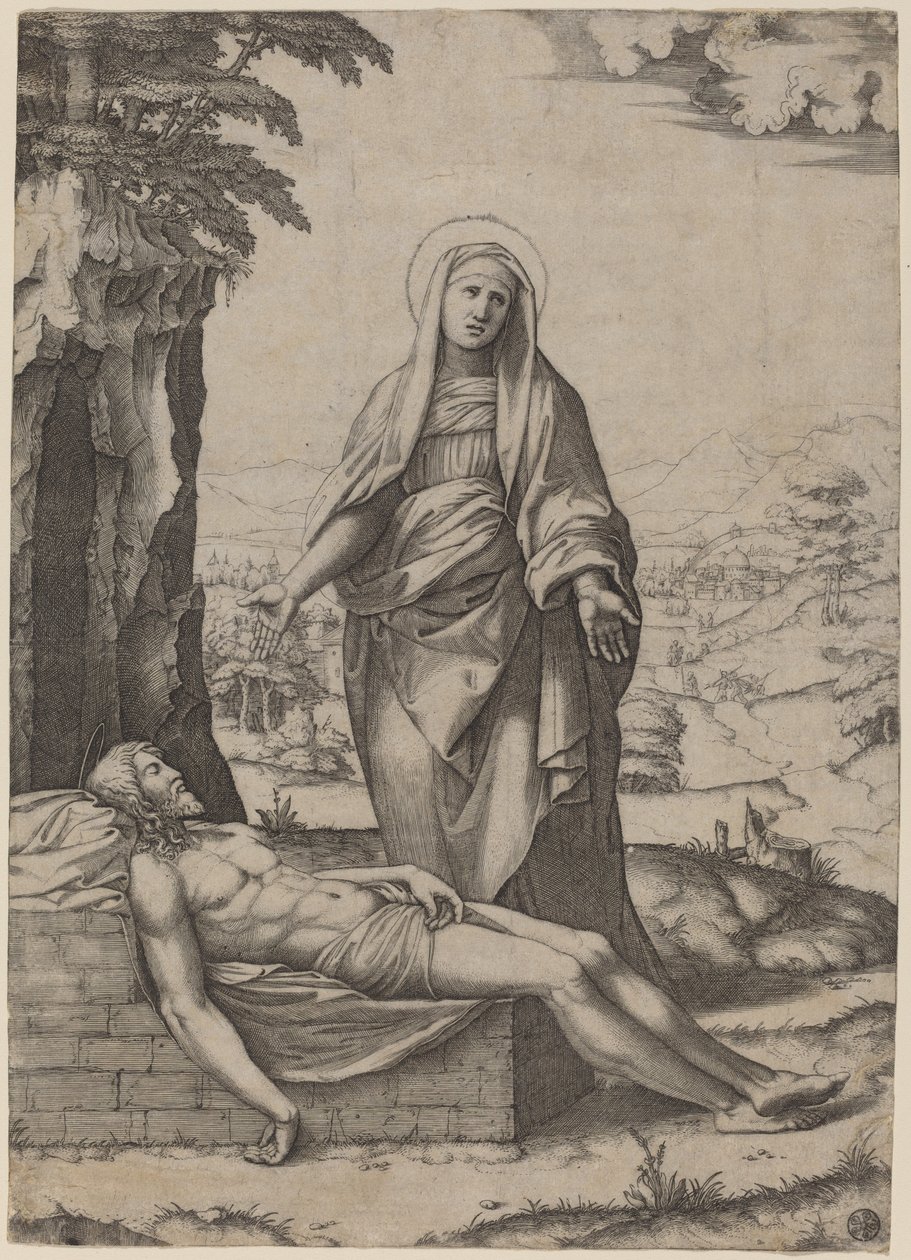 Neitsyen valituslaulu tekijältä Marcantonio Raimondi after Raphael