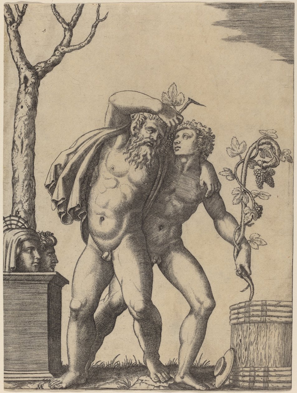 Nuori ja vanha Bacchant tekijältä Marcantonio Raimondi possibly after Raphael possibly after Giulio Romano