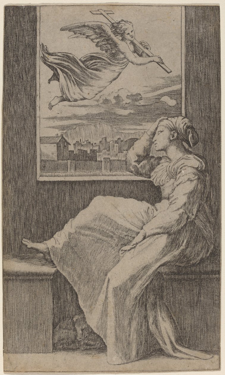 Mietteliäs Nainen tekijältä Marcantonio Raimondi possibly after Raphael