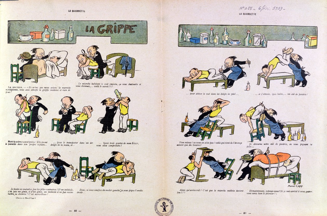 Espanjan flunssa, "La Baionnette", 6. helmikuuta 1919 tekijältä Marcel Amable O.L. Capy
