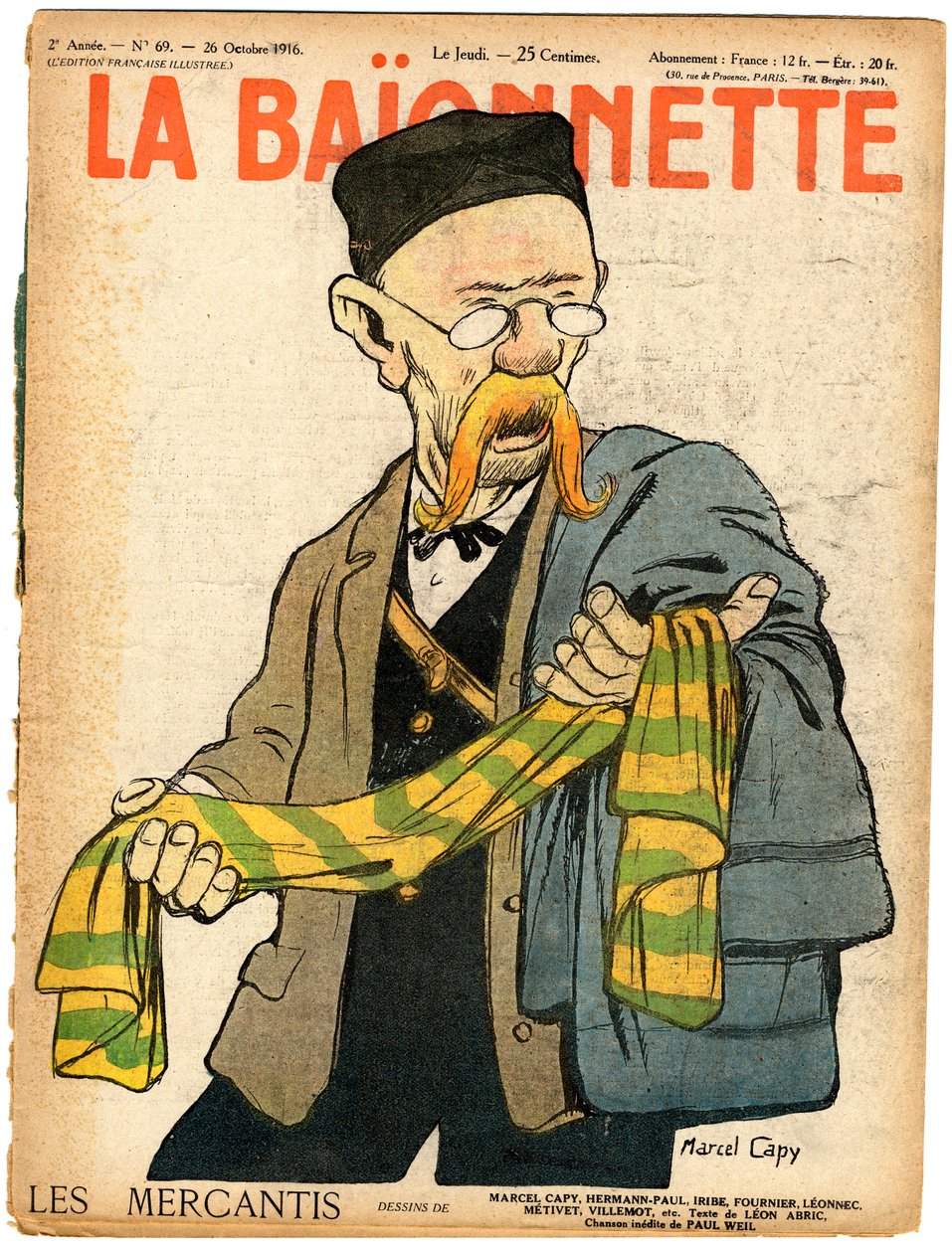 Kansi kappaleesta ”La Baionnette”, Satiirinen väreissä tekijältä Marcel Amable O.L. Capy