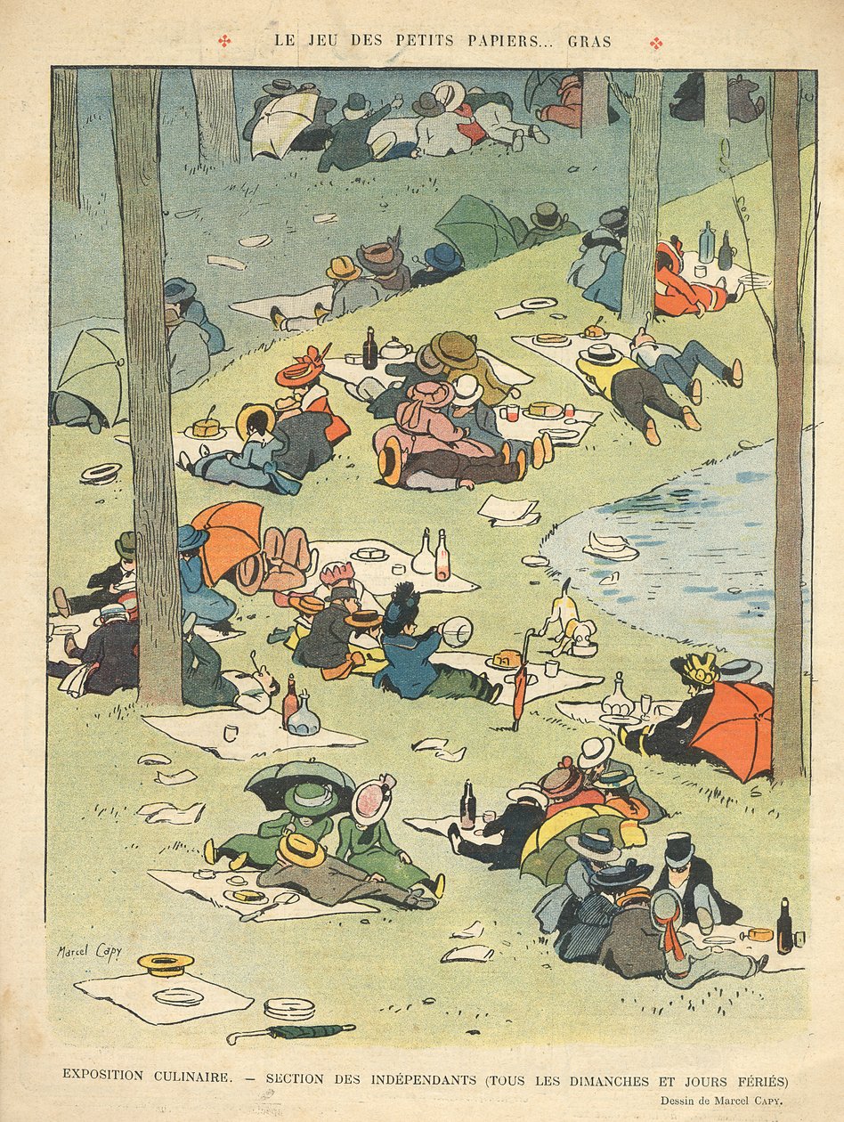 Ruoanlaittotaiteen näyttely - Salon des Independants (joka sunnuntai ja pyhäpäivä) Le Riren takakannessa, 28. toukokuuta 1910 tekijältä Marcel Amable O.L. Capy