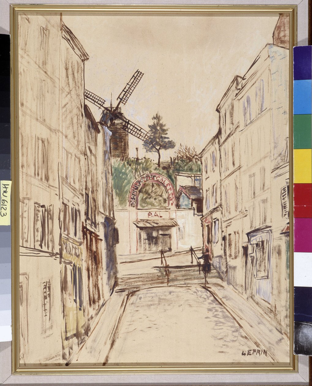 Le Moulin de la Galette: näkymä kuuluisalle Montmartren kabareelle. Marcel Leprinin (1891-1933) öljy kankaalle Marouflee. Pakollinen maininta: Regards de Provence Foundation -kokoelma, Marseille tekijältä Marcel Leprin