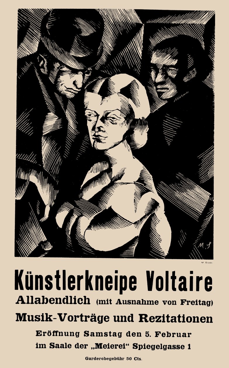 Juliste Cabaret Voltairen avajaisista 5.2.1916 - Marcel Slodki (1892-1944). Litografia tekijältä Marcel Slodki