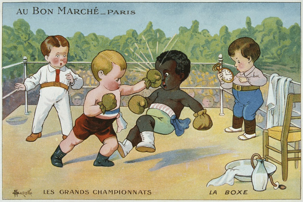 Kampanjakortti tavarataloon Au Bon Marché, mainos "Les Grands Championnat", 1910 tekijältä Marcelin Auzolle