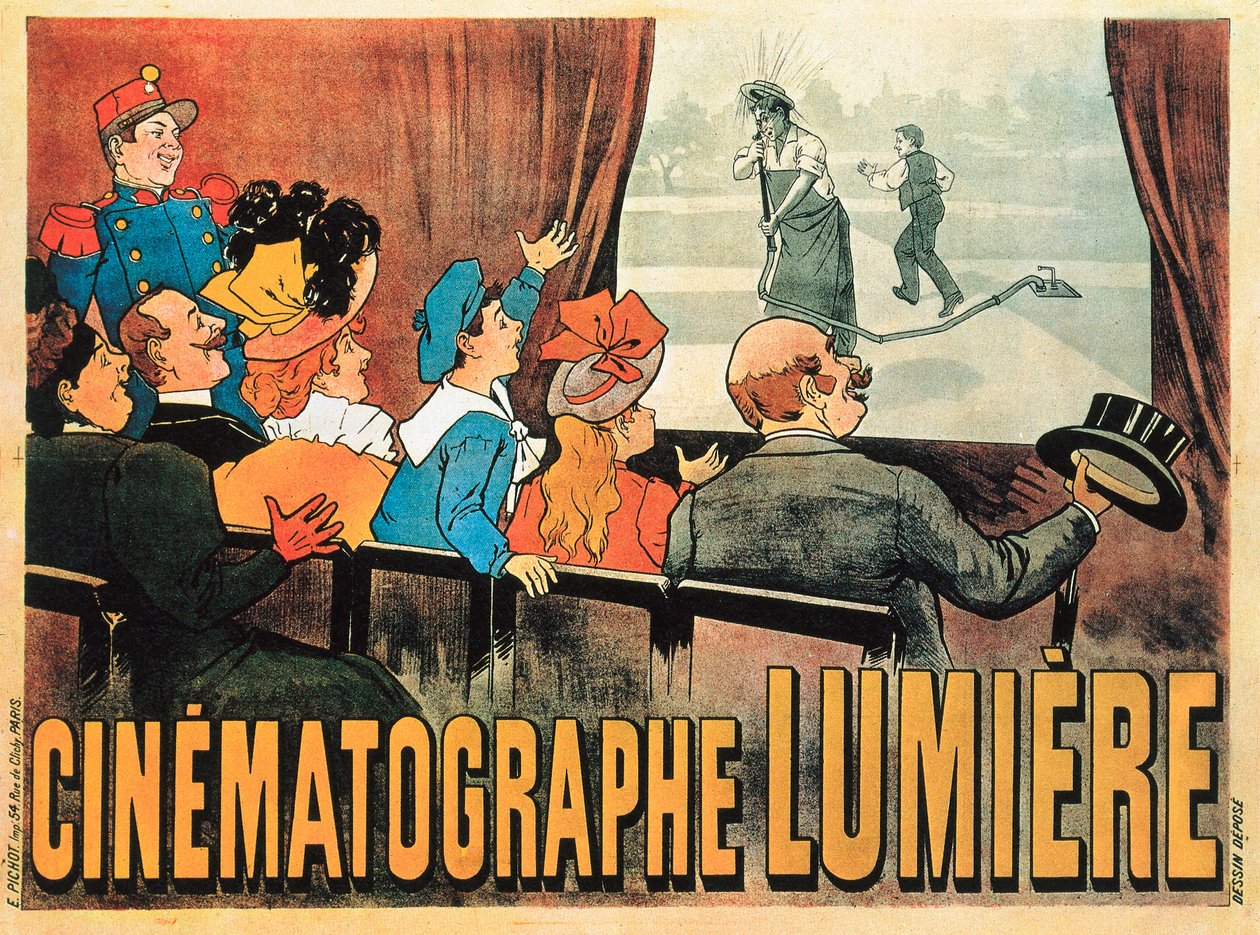 "The Waterer Watered", juliste, joka mainostaa Cinematographe Lumierea, 1896 tekijältä Marcelin Auzolle