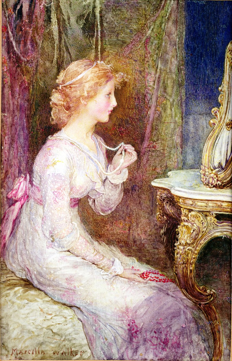 The Pearl Necklace (akvarelli vellum) tekijältä Marcella M. Walker