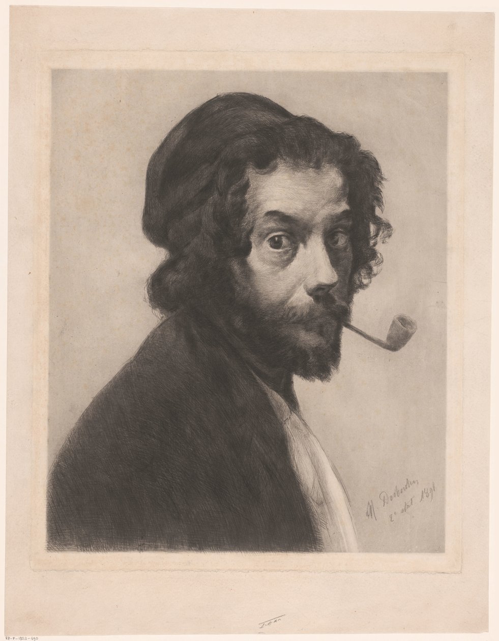 Omakuva piipulla tekijältä Marcellin Gilbert Desboutin (signed by artist)