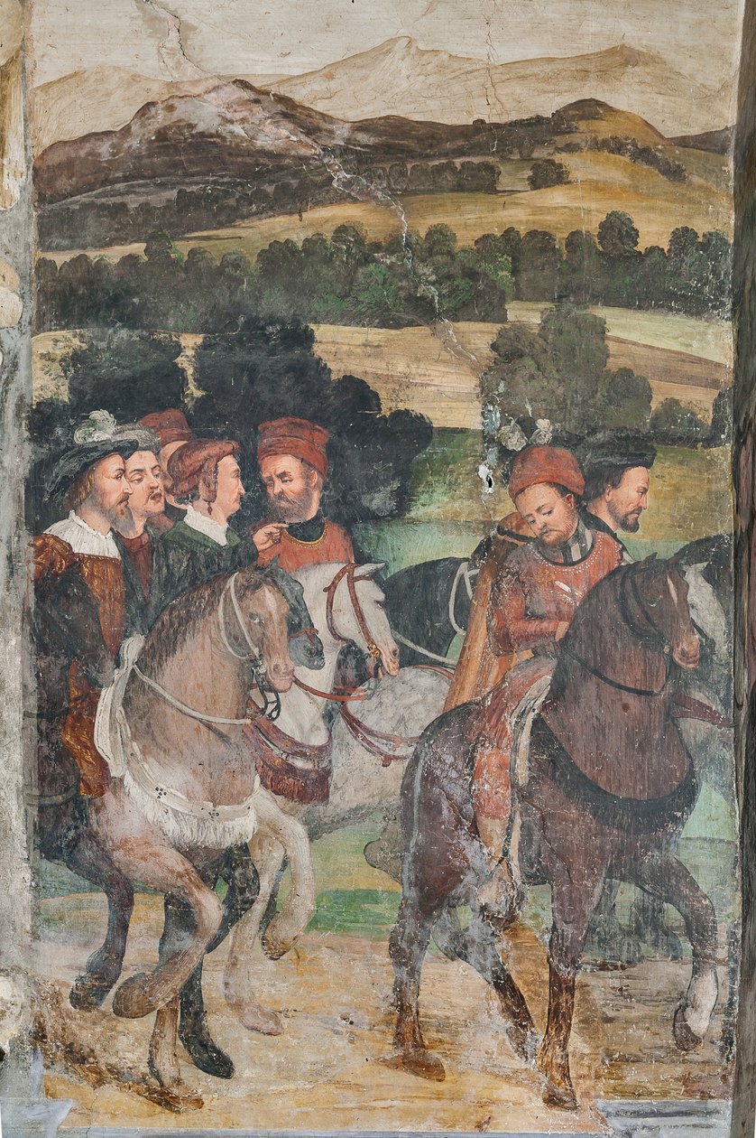 Yksityiskohta tanskalaisen Christian I:n vierailusta Bartolomeo Colleonin kunniahuoneeseen tekijältä Marcello or Romani Girolamo (Romanino) (c.1485 c.1566) (attr.to) Fogolino