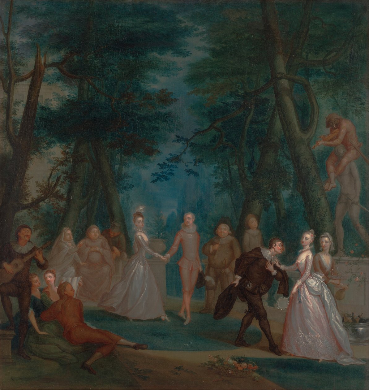 Kohtaus puistossa, Commedia dellArten hahmoilla tekijältä Marcellus Laroon the Younger