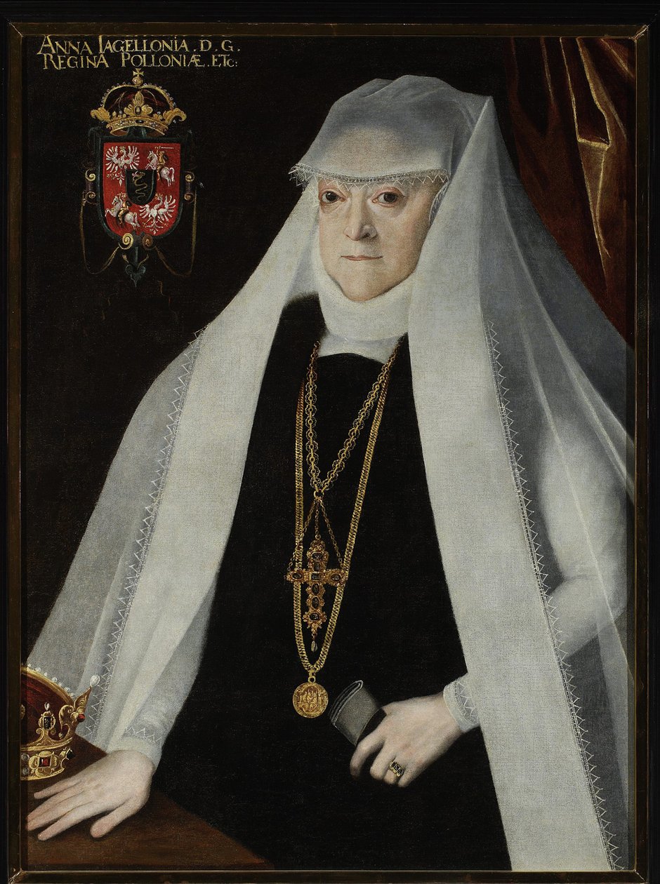 Anna Jagiellon, Puolan kuningatar - Puolan kuningattaren Anna Jagiellon (1523-1596) muotokuva, Kober, Martin (1550-1609). Öljy kankaalle, ennen 1596. Narodowe-museo, Varsova tekijältä Marcin Kober
