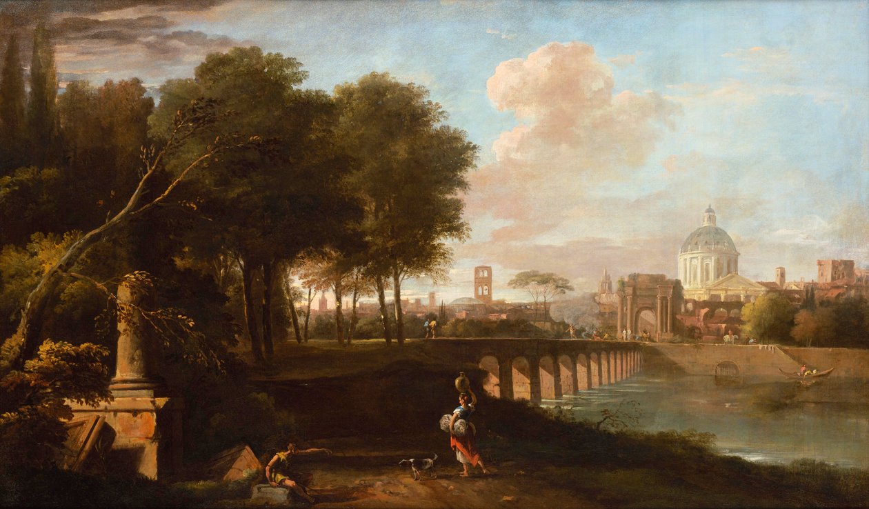 Klassinen maisema, King Charles Courtin Wrenin kupoli, Greenwich Hospital (nykyään Royal Naval College, Greenwich), n. 1710 tekijältä Marco Ricci