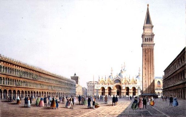 Piazza S. Marco, kaiverrus Brizeghel (litho) tekijältä Marco (after) Moro
