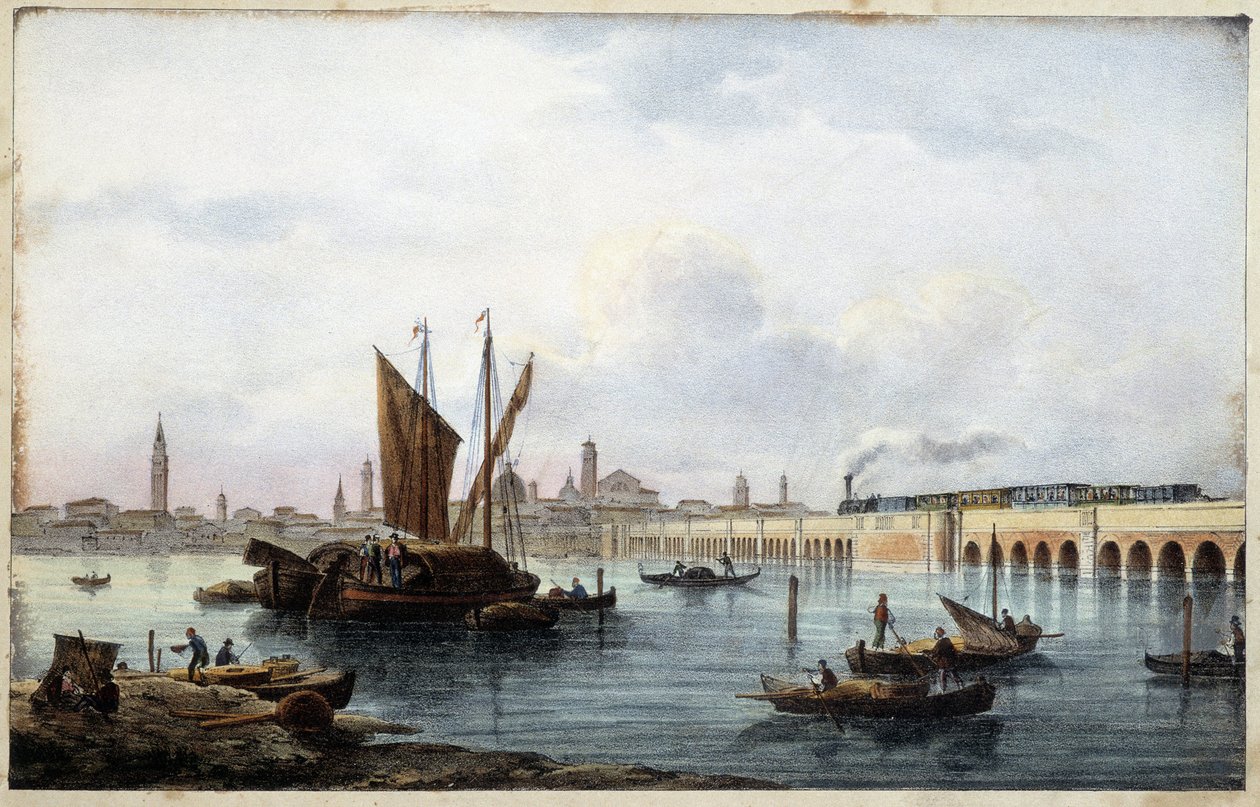 Silta laguunin yli "Venetsia-albumissa"" piirtää Marco Moron toim. Gio Brize-Ghel n.d 1840. noin. tekijältä Marco (after) Moro