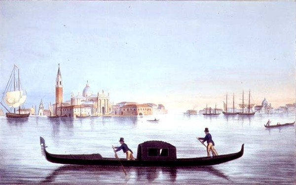 Venetsialainen gondoli, kaiverrus Brizeghel (litho) tekijältä Marco (after) Moro