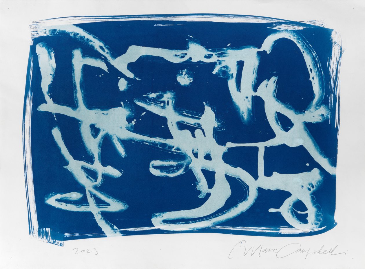 Asemic Writing, 2023 (syanotypia paperille) tekijältä Marco Campedelli