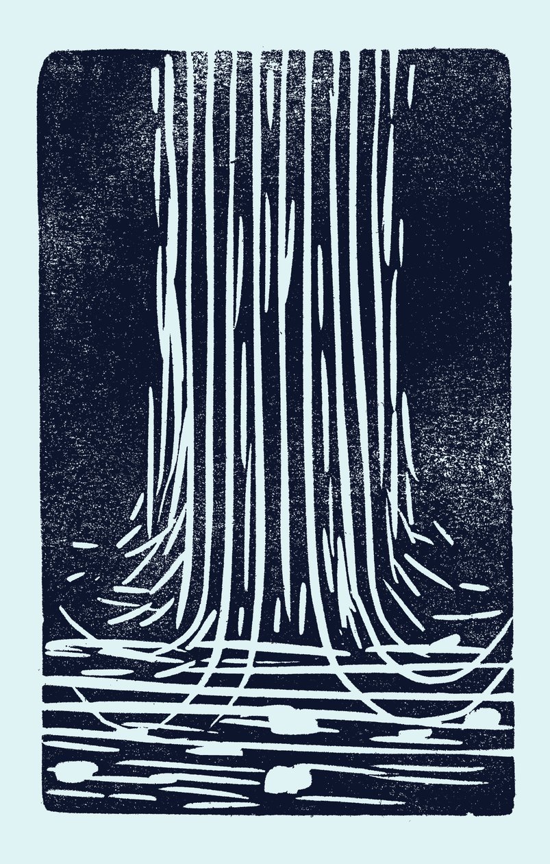 Vesiputous, 2014 (linoleumi paperille) tekijältä Marco Campedelli