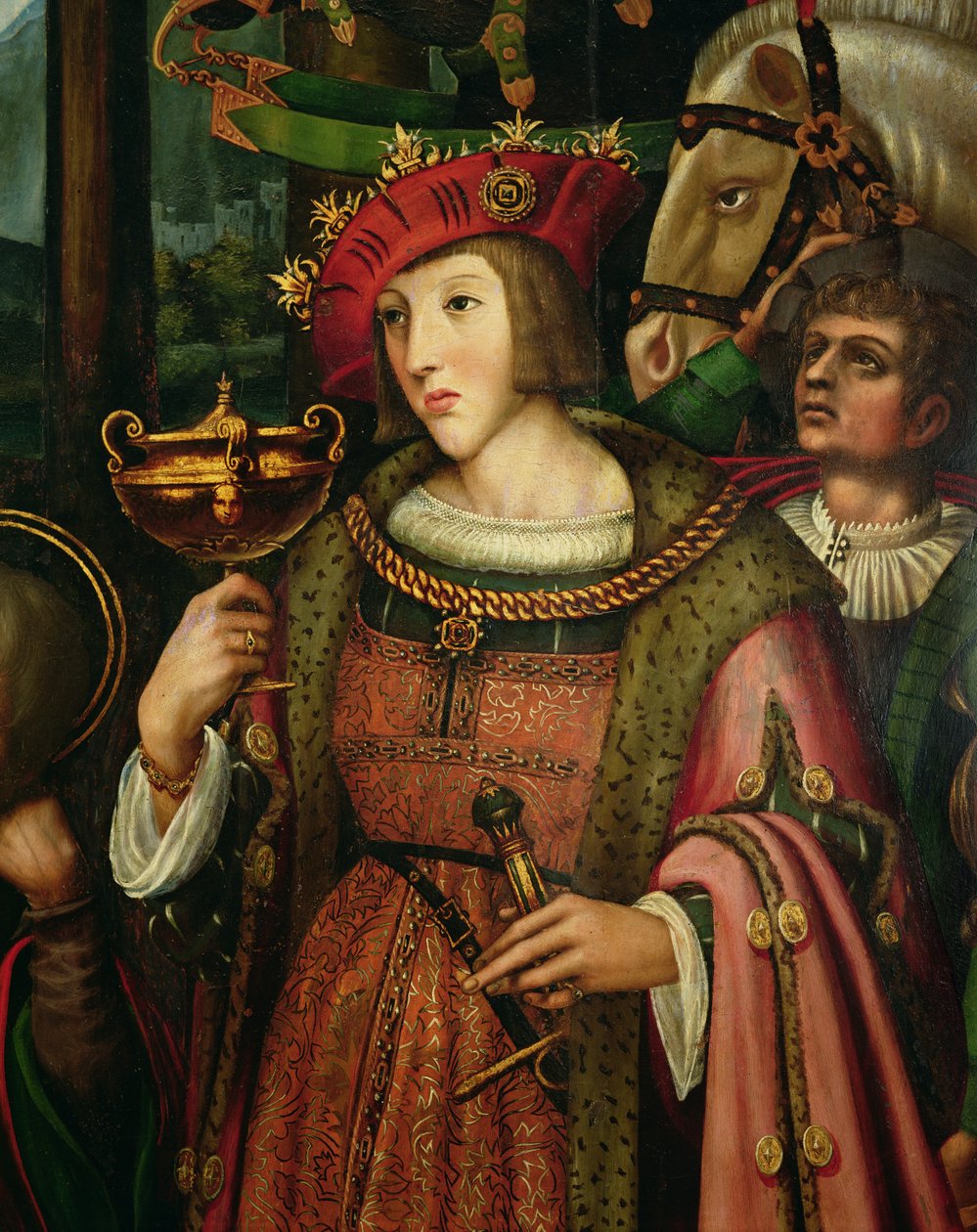 Charles Vth (1500-1558) Espanjasta (öljy paneeliin, yksityiskohta) tekijältä Marco Cardisco