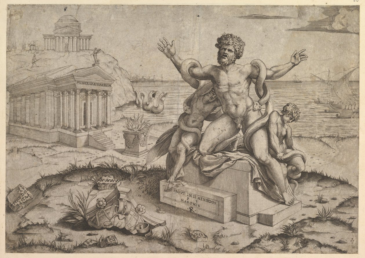 Roomalaisen loiston peili: Muinaiset bareljeefit, joissa on Laocoon, n. 1516-20. tekijältä Marco Dente