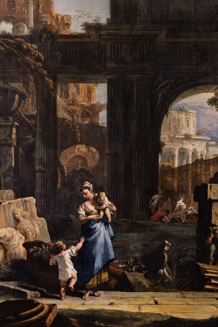 Perspektiivi raunioita ja hahmoja, yksityiskohtia tekijältä Marco & Sebastiano (1659 1734) Ricci