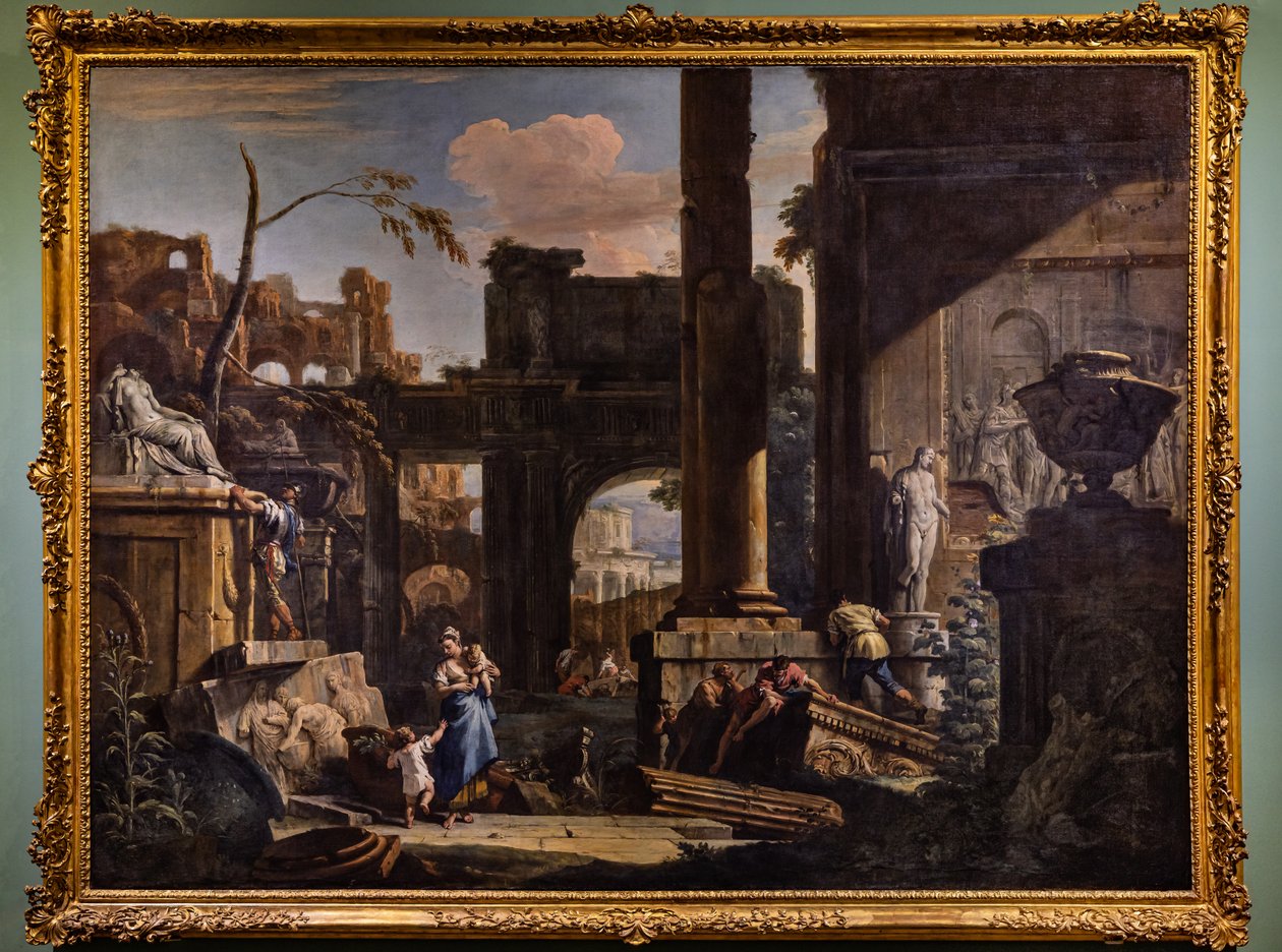 Perspektiivi raunioilla ja hahmoilla tekijältä Marco & Sebastiano (1659 1734) Ricci