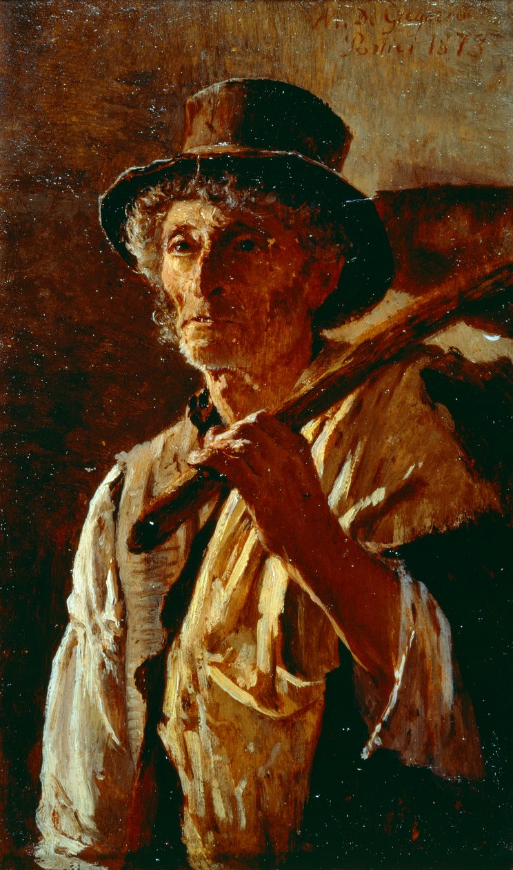 Kaivuri, Marco De Gregorio (1829-1876), öljy kankaalle, 21x14 cm tekijältä Marco di Gregorio