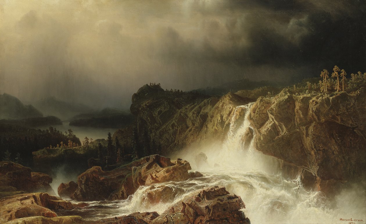 Kalliomaisema ja vesiputous Smalandissa, 1859 tekijältä Marcus Larson