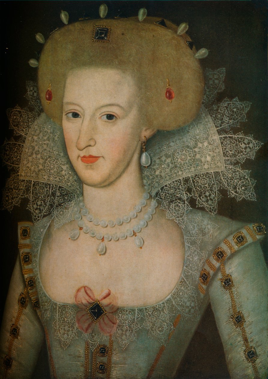Anna Tanska 1574-1619, kuningas Jaakob I:n kuningatar puoliso, 1600-luku tekijältä Marcus Garret Gheeraerts the Younger