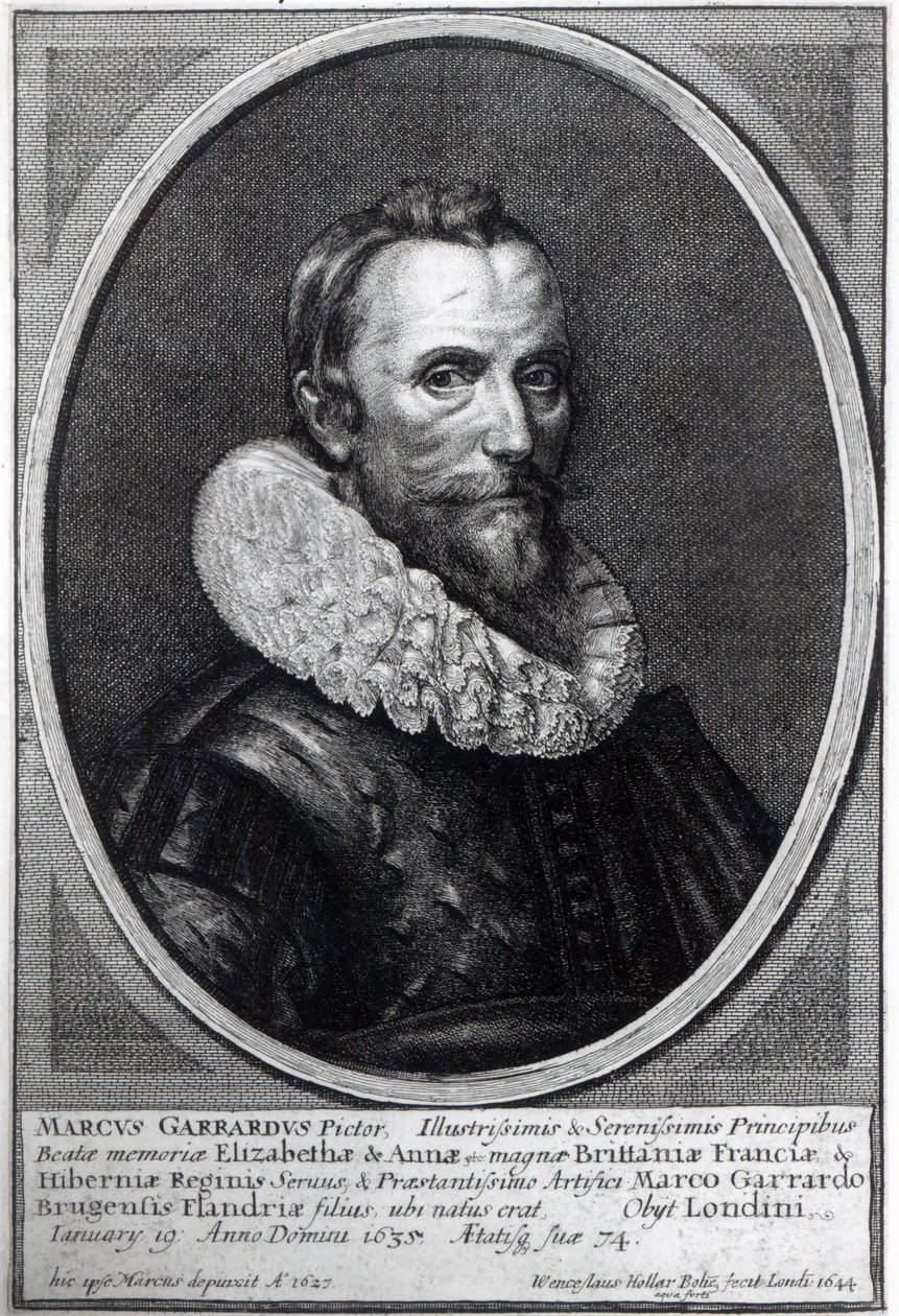 Omakuva, kaiverrus Wenceslaus Hollar, 1644 tekijältä Marcus Garret Gheeraerts the Younger