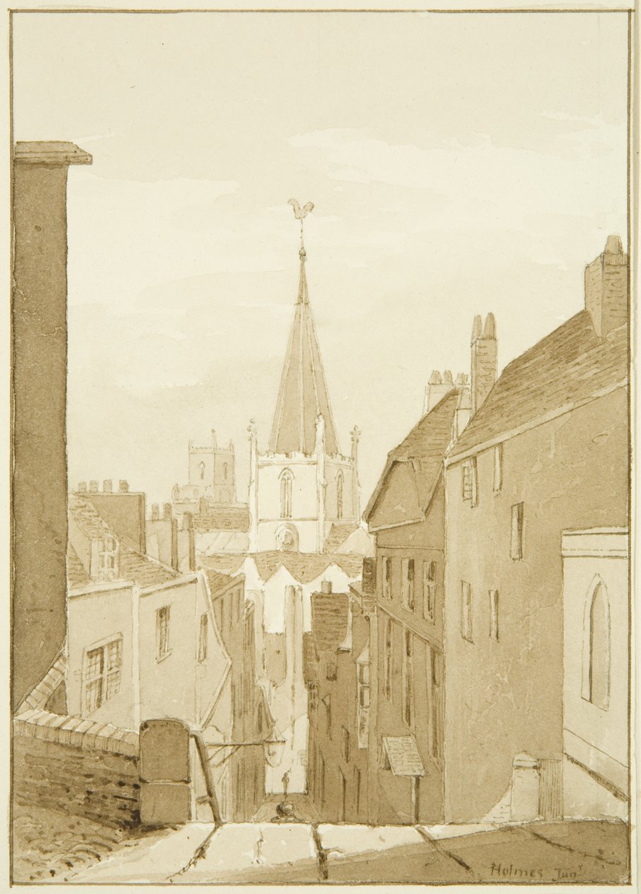 Queen Street (myöhemmin Christmas Steps) (kynä ja akvarelli paperilla) tekijältä Marcus H. Homes