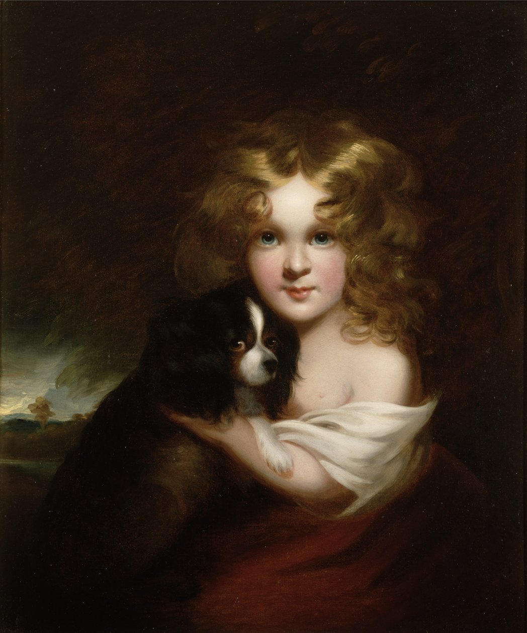 Nuori tyttö koiran kanssa, n. 1840 tekijältä Margaret Sarah Carpenter