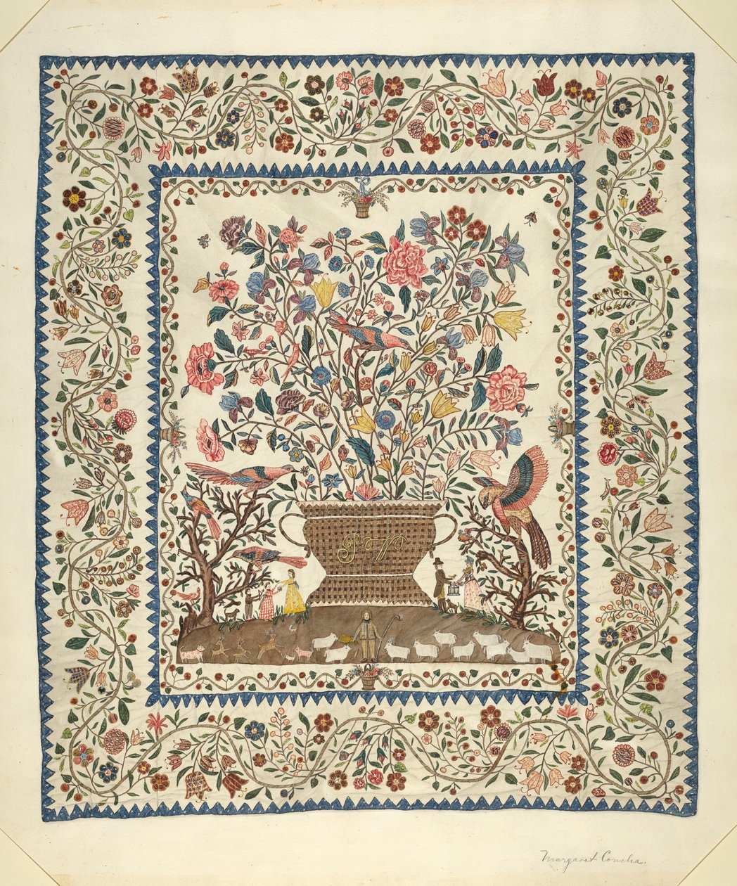 Applikoitu ja kirjailtu päällinen, 19351942. tekijältä Margaret Concha