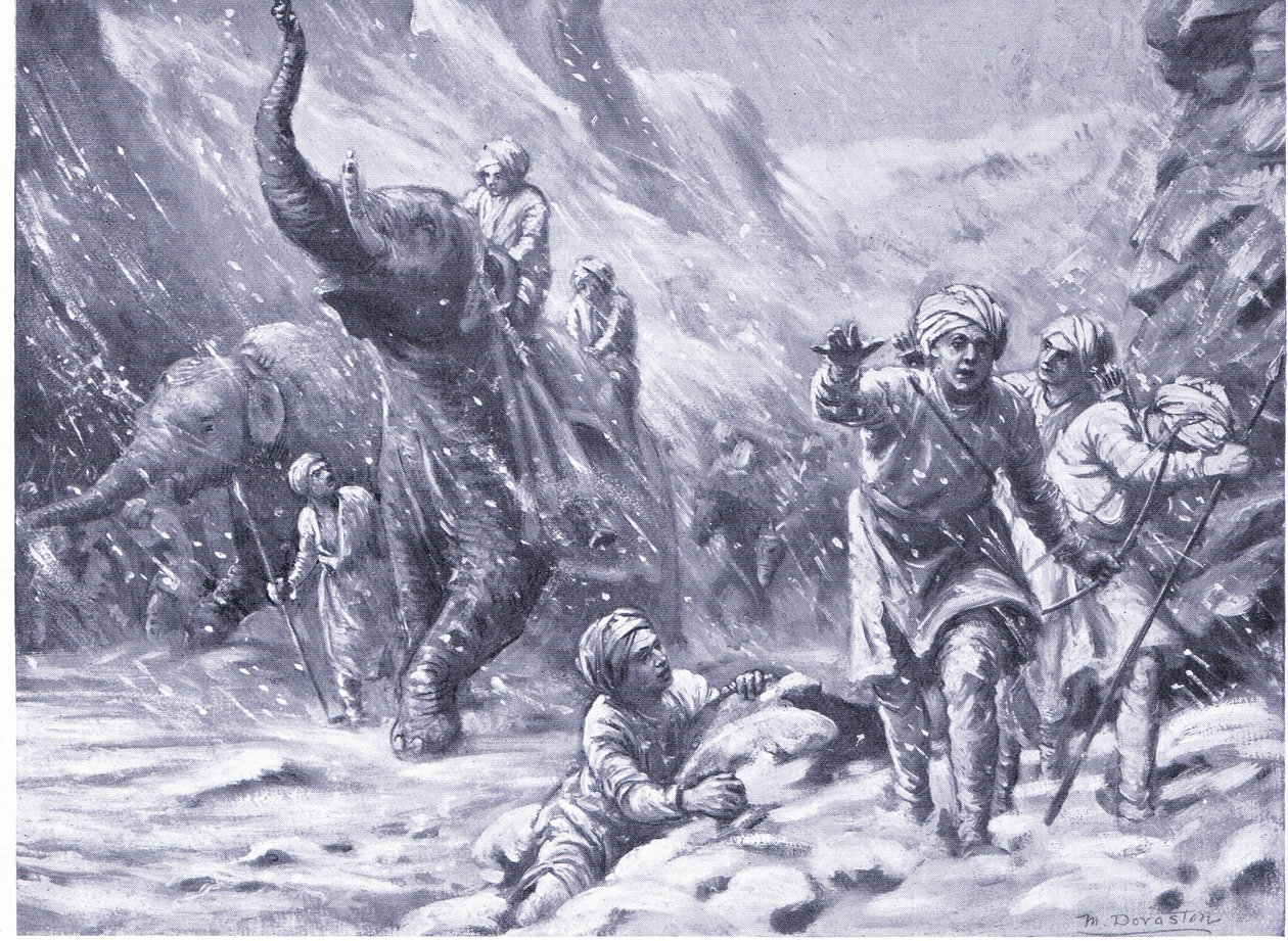 Mahmud of Ghaznin ensimmäinen menestys 1000 jKr. (litografia) tekijältä Margaret Dovaston