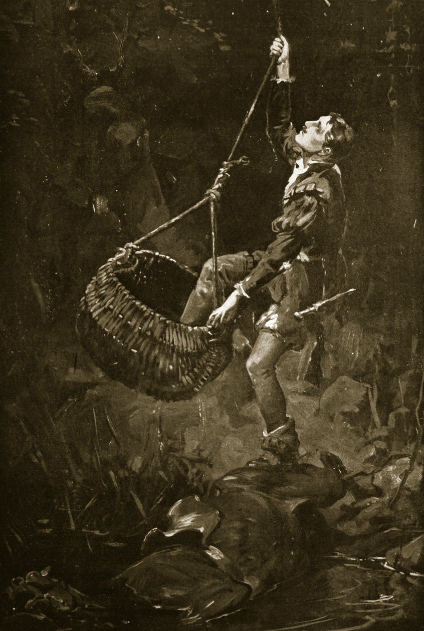 Kildaren jaarli pakenee kuopasta, noin 1548, kuvitus teoksesta "Hutchinson