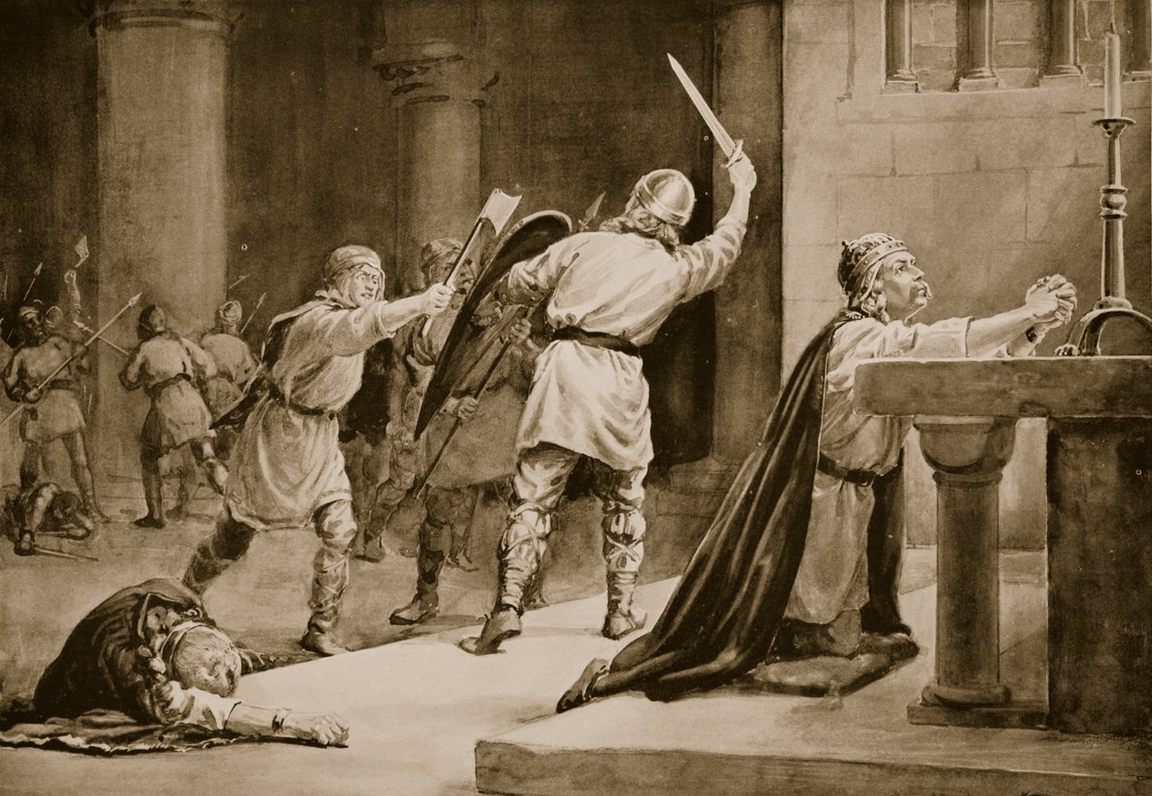 Knut Pyhän murha vuonna 1086 (litografia) tekijältä Margaret Dovaston