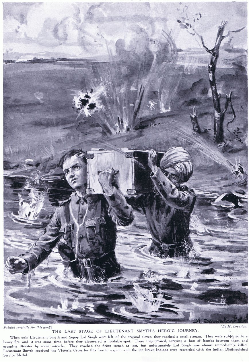 Luutnantti Smythin sankarillisen matkan viimeinen vaihe: Victoria-risti toukokuussa 1915 (litografia). tekijältä Margaret Dovaston
