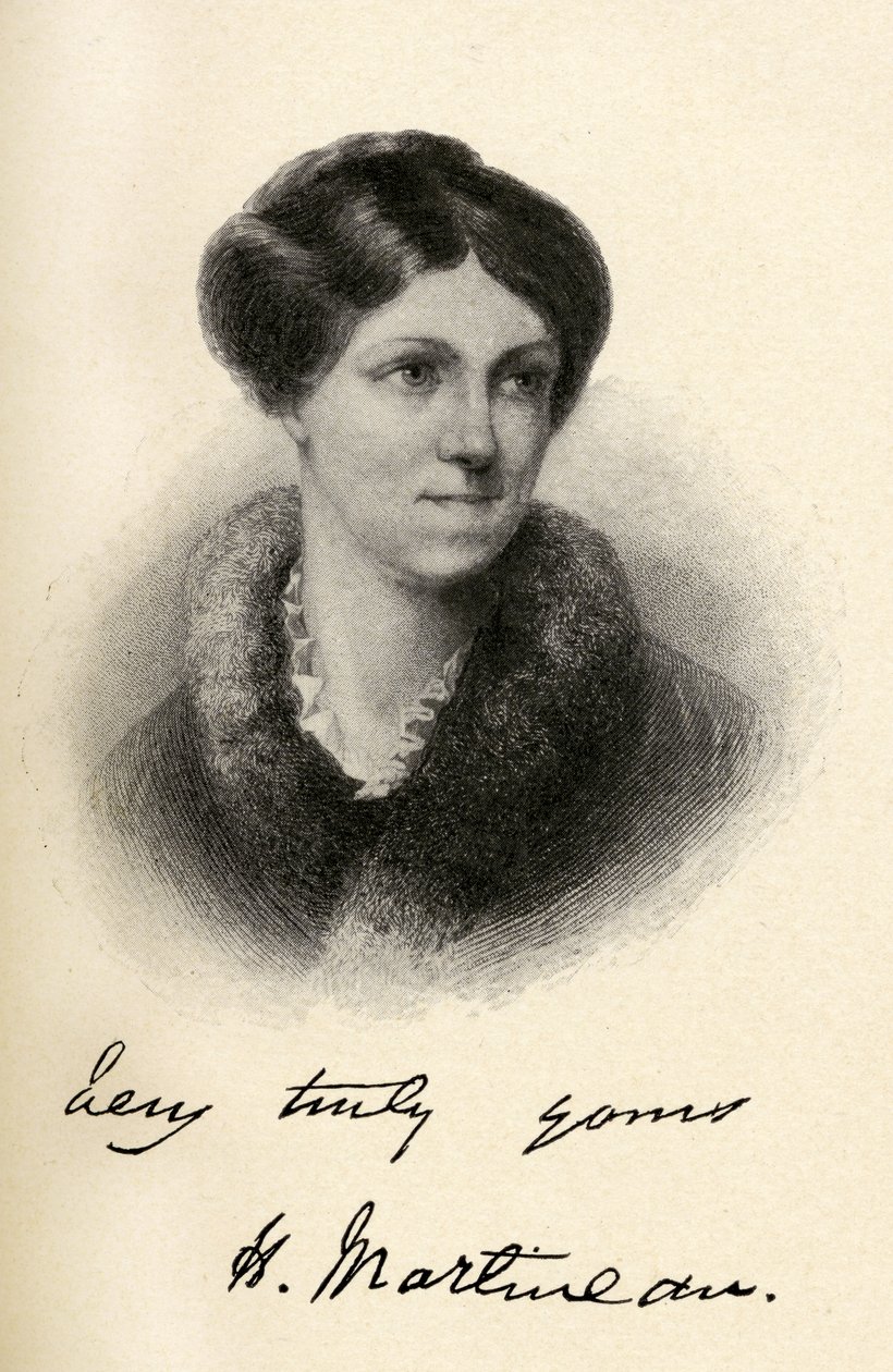 Harriet Martineaun (1802-1876) kuvitus teoksesta "Pienet matkat kuuluisten naisten koteihin", julkaistu 1827 tekijältä Margaret Gillies