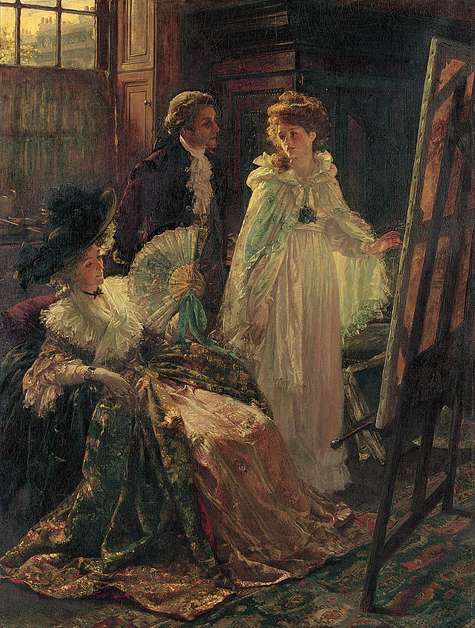 Miss Angel, Angelica Kauffman, Lady Wentworthin esittely, vierailee Mr. Reynoldsin studiossa, 1892 tekijältä Margaret Isabel Dicksee