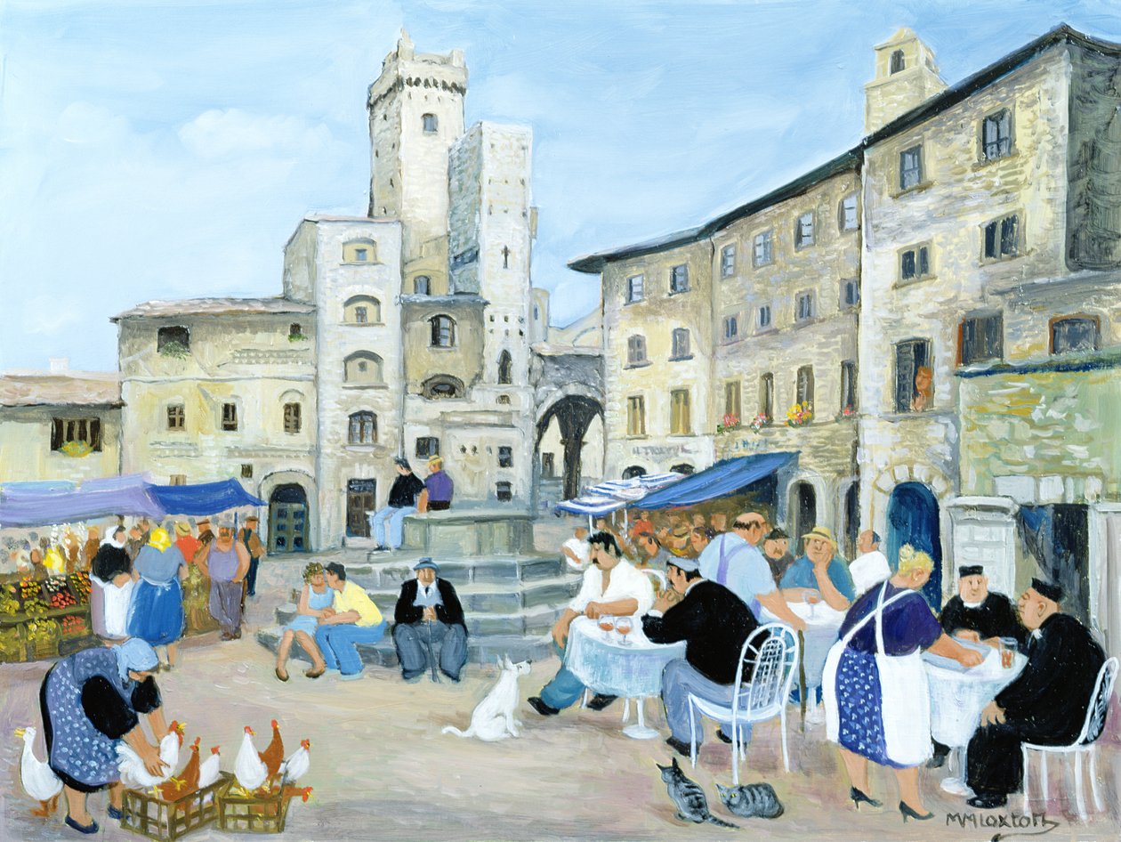 Lounasaika kauppatorilla, Toscana (öljy kankaalle) tekijältä Margaret Loxton