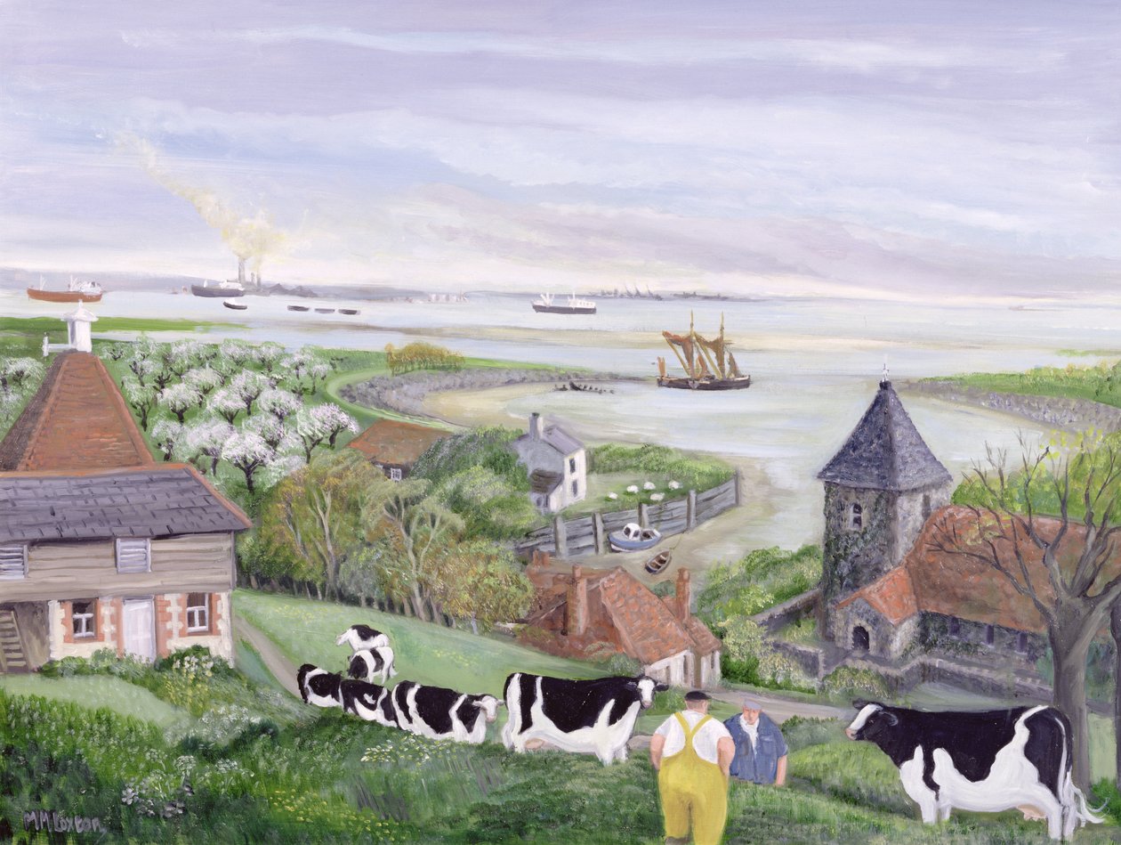 Thames Estuary Farm (öljy kankaalle) tekijältä Margaret Loxton