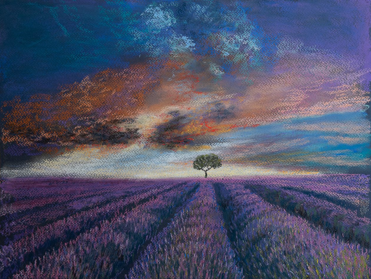 Normandian laventelipellot, 2020 (pastelli) tekijältä Margo Starkey