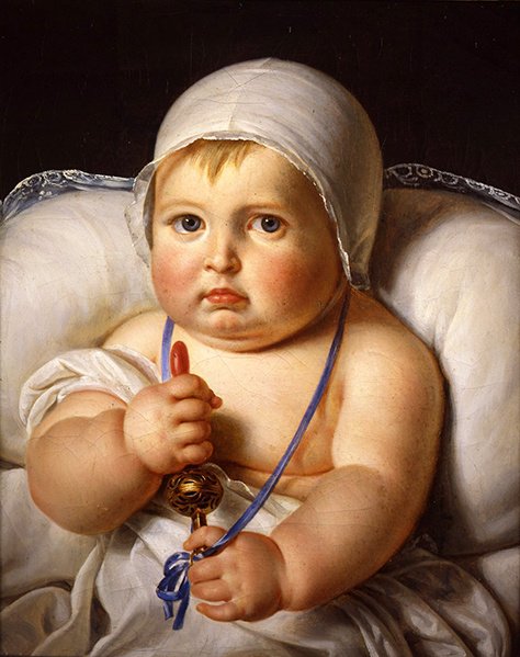 Baby with Rattle (öljy kankaalle) tekijältä Marguerite Gerard