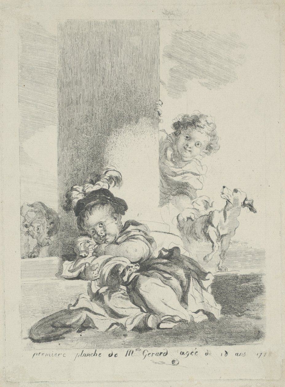 Lapsi ja kissa, 1778 tekijältä Marguerite Gerard