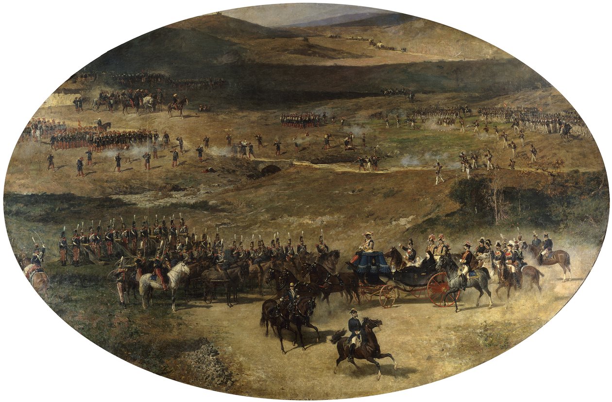 Kuningatar Maria Christina arvioi joukkoja, 1866-1867 tekijältä Marià Fortuny