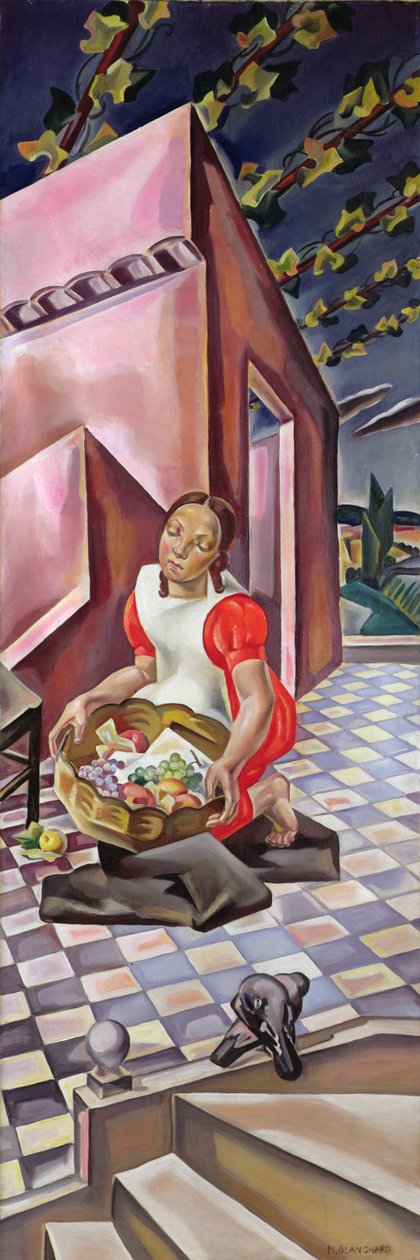 Nuori tyttö hedelmäkorin kanssa, ennen vuotta 1922 tekijältä Maria Blanchard