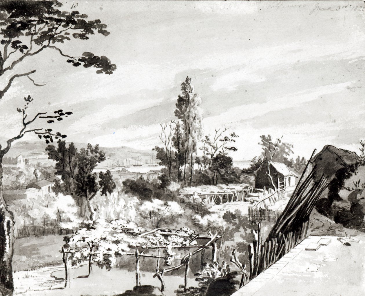 Valparaiso 1822 (akvarelli paperille) tekijältä Maria Callcott